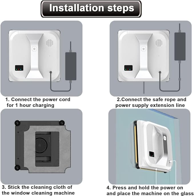High Rise Windows Ceilings Tiles Automatic Window Cleaner Robot - Cordless Electric Window Wiper Smart Remote Control Glass Window Cleaning Equipment for Indoor Outdoor Use