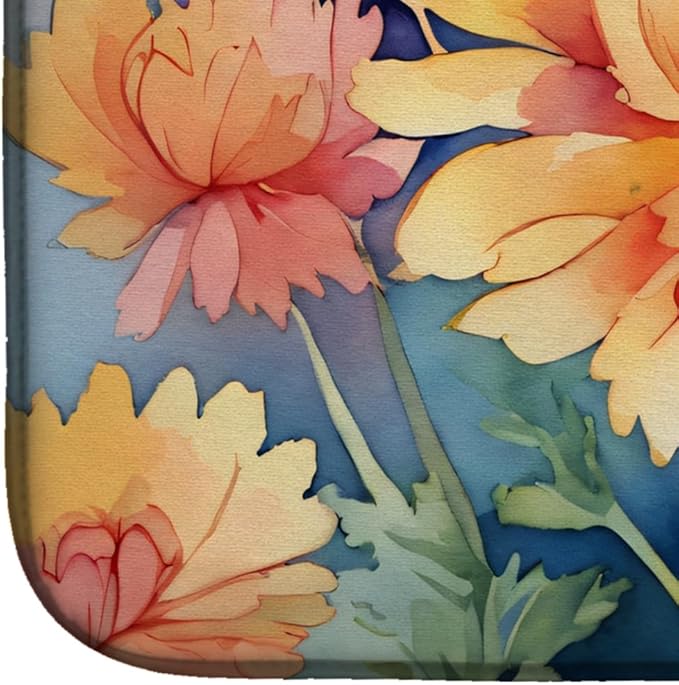 Caroline's Treasures DAC1551DDM Chrysanthemums in Watercolor Dish Drying Mat Absorbent Dish Drying Mat Pad for Kitchen Counter Dish Drainer Mat for Countertop 14 x 21 Multicolor