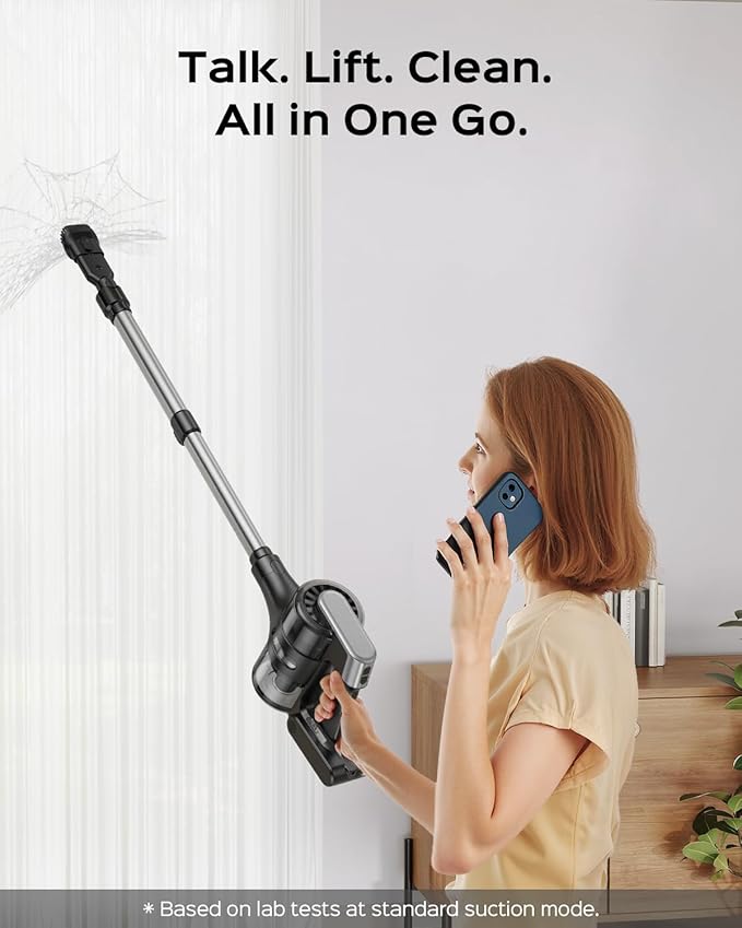 Cordless Stick Vacuum Cleaner – 3-in-1 Brush Roll for Hard Floors and Carpets 55 Min Runtime Rechargeable Lightweight Vacuum with Green LED Headlight for Pet Hair and Dust Cleaning