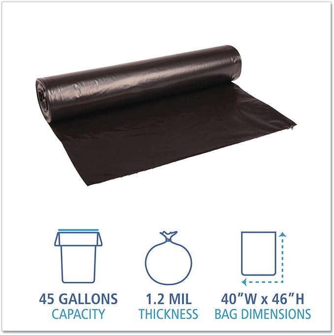 45 Gallon Extra Heavy-Duty Black Trash Bags 1.2 Mil | 40 x 46 Garbage Can Liners 100 Bulk Count