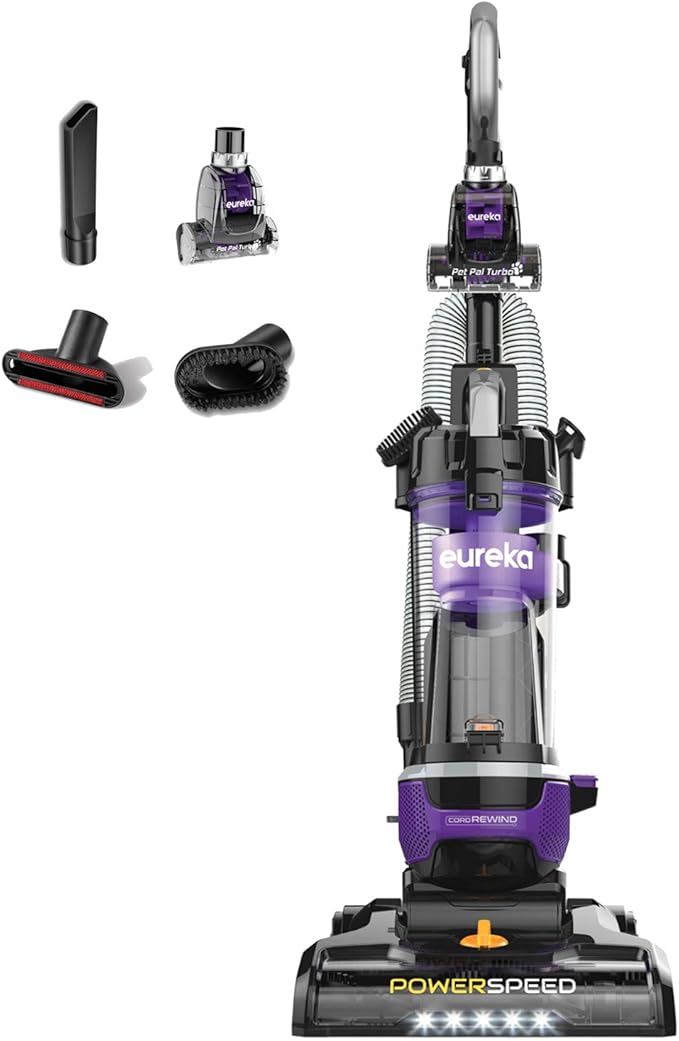 Eureka Powerful Lightweight Upright Vacuum Carpet and Floor PowerSpeed NEU202 with Automatic Cord Rewind Purple