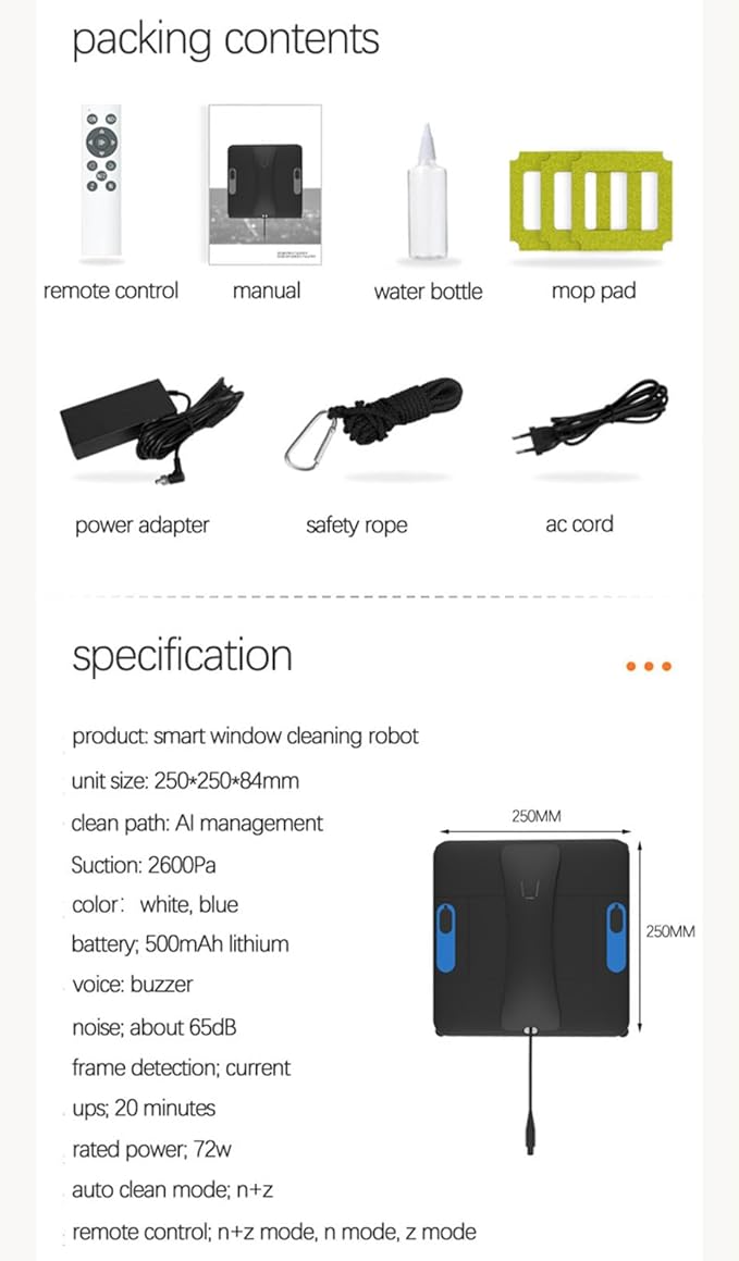 Window Cleaning Robot 2600Pa Smart Glass Cleaning Robot Vacuum Cleaner Robotic Window Cleaning Tool for Indoor/Outdoor/High-Rise Building Windows White