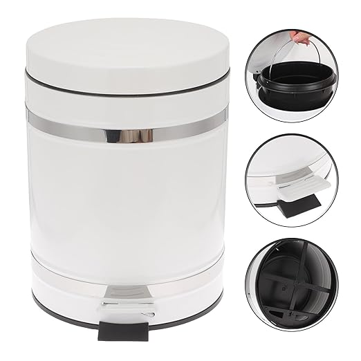 Sosoport Step-on Trash Can with Lid 5.3 Gallon Round Roman Pattern Pedal Garbage Bin Iron Industrial Style Waste Basket for Bathroom and Home Office Use