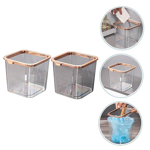 PRETYZOOM 2pcs Trash Can Sturdy Design Heavy-Duty Wastebasket for Kitchen Bathroom Office Garbage Bin Press Ring