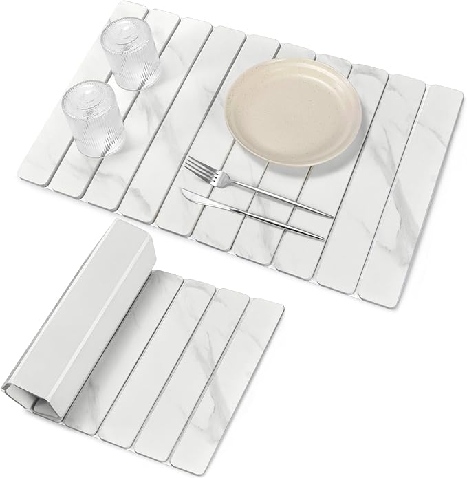 Large Stone Dish Drying Mats for Kitchen Counter 24(L)×16(W) Marble-Pattern Dish Drying Mat Eco-Friendly Absorbent Diatomaceous Earth Mats for Dishes Bottles Cups Match Any Countertop