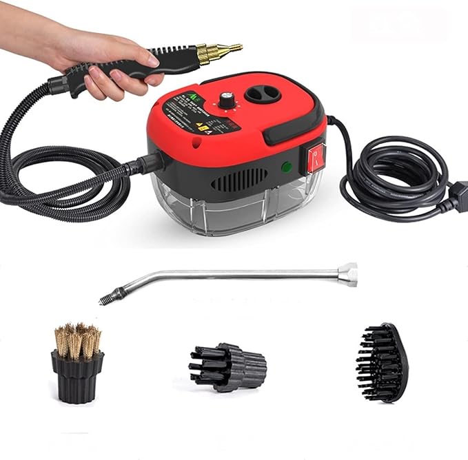 Hand-held Portable Steam Cleaning Machine Automatic Pumping for Kitchen Bathroom Furniture Car Detailing Seat(Red)