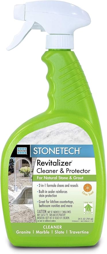 Stone Surface Cleaner Spray for Stonetech Revitalizer Cleaner and Protector - 3‑in‑1 Daily Stone &amp Grout Cleaner - Reseals &amp Refreshes Natural Stone Countertops Floors &amp Tiles (Citrus 24