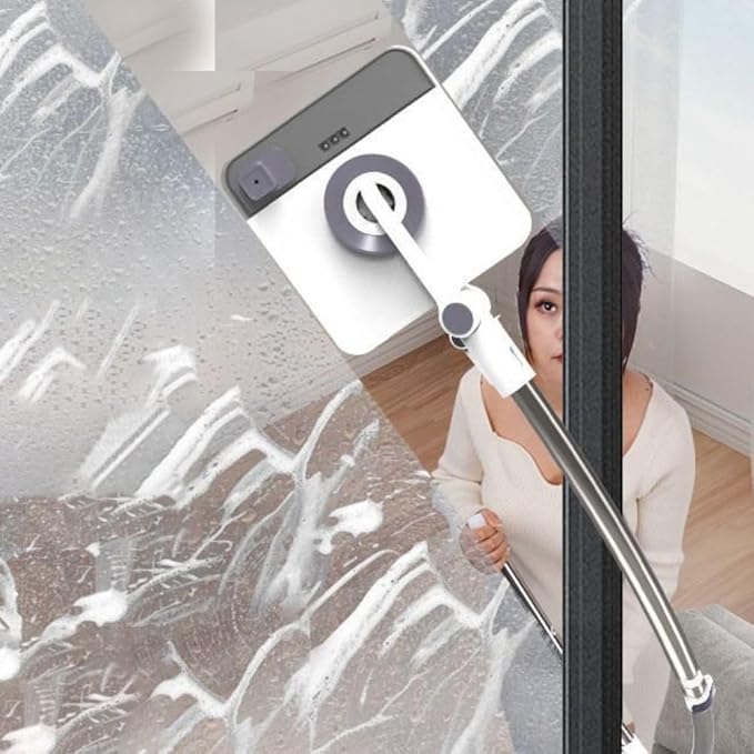 Stainless Steel Window Cleaner with 4pcs Cleaning PadsAdjustable Balcony Partition Door Household Glass Wiper for High Rise Windows(130cm)