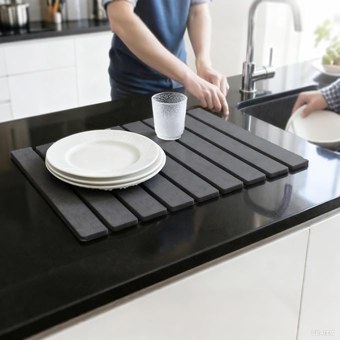 Large Stone Dish Drying Mat for Kitchen Counter 24×16 – Quick Drying Diatomaceous Earth Super Non-Slip Absorbent Birthday Gifts for Women Mom Grandma (Dark Gray 24×16)