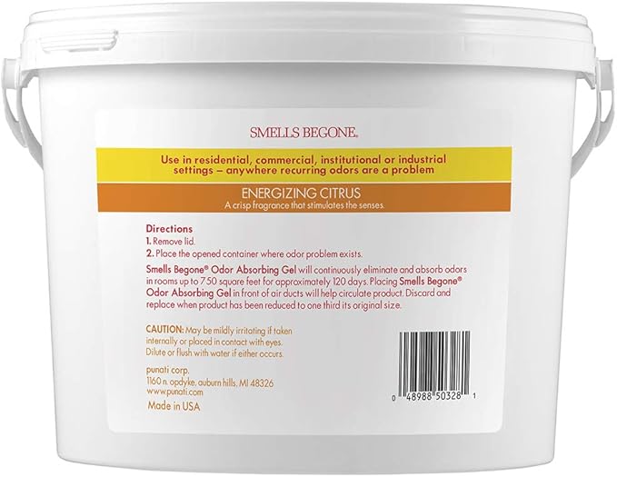 SMELLS BEGONE 1-Gallon Gel Odor Eliminator – High-Capacity Long-Lasting Absorber for Large Basements Garages Workshops &amp Commercial Areas – Remove Tough Odor with Essential Oils (Energizing Cit