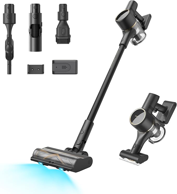 DREAME Cordless Stick Vacuum R20 Pure 150AW Powerful Suction Celeste LED Illumination Anti-Tangle Hard Floor &amp Carpet Cleaning Up to 90Min Runtime LED Screen Lightweight Versatile Attachme