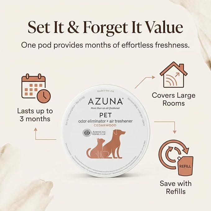 Azuna Pet Odor Eliminator for Strong Odor Gel | Plant Powered Australian Tea Tree Oil | Dog and Cat Room Deodorizer | Child and Pet Safe Air Fresheners for home | Cedarwood Scent | 8oz Pod