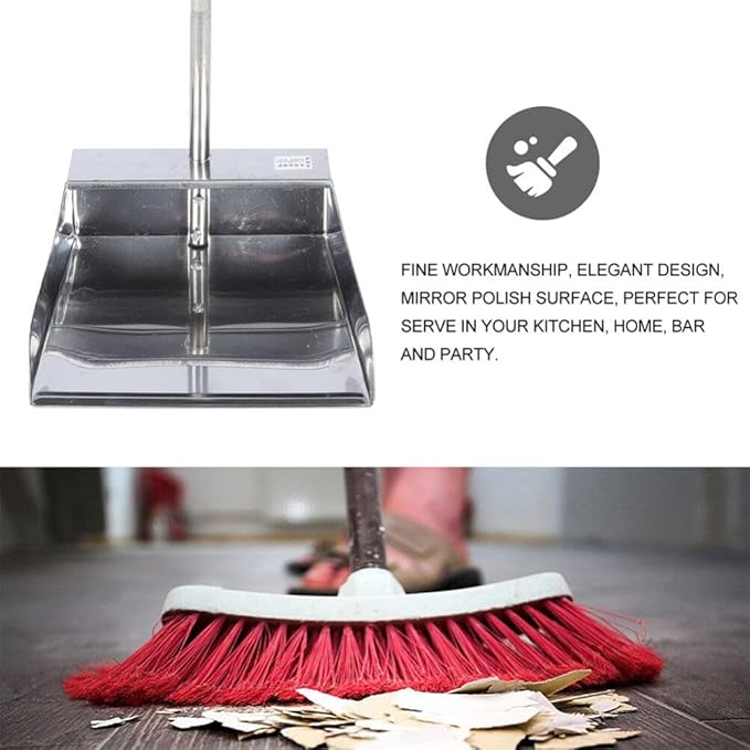 Dust Pan Long Handled:Cleaning Tool Long Handle Dustpan Metal Upright Dustpan for Lobby/Restaurant/Office/Home/Dog Pooper Scooper