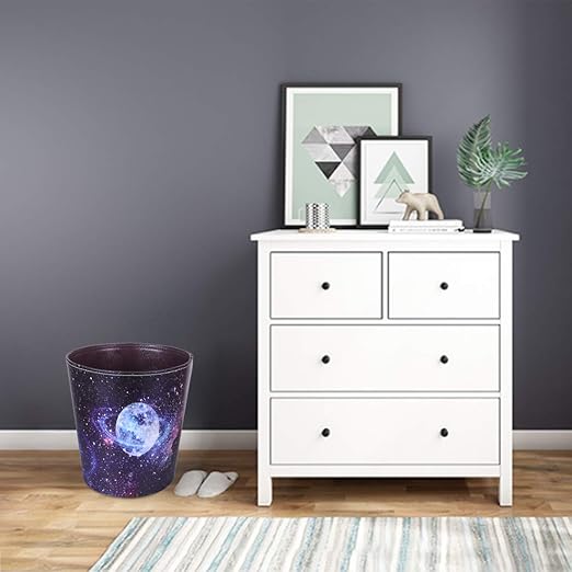 10L/2.64 Gallon PU Leather Trash Can Waterproof Decorative Paper Basket for Bedroom Living Room - Starry Sky