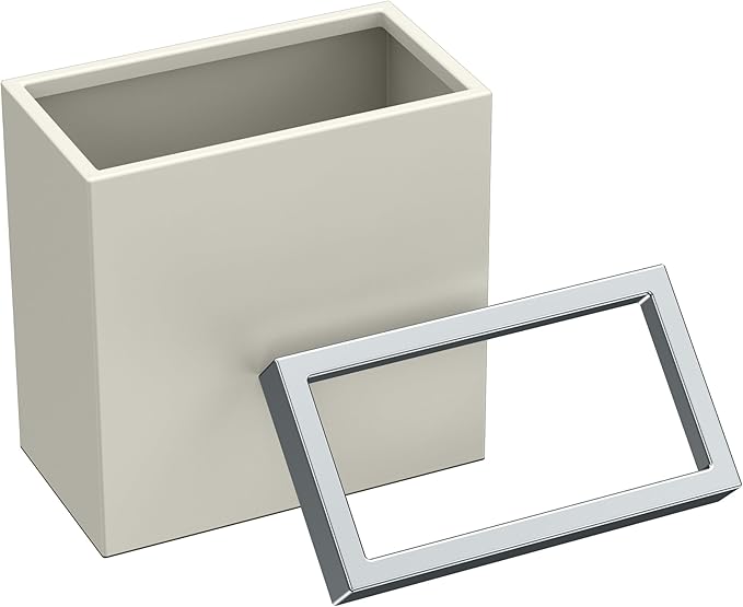 Gatco Modern Rectangle Wastebasket Matte Pearl and Chrome Combo - Stainless Steel Trash Can with Removable Lid Leakproof 3 Gallon Capacity for Bathroom Bedroom Kitchen or Office