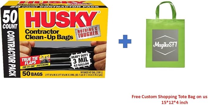 42-Gallon Contractor Clean-Up Trash Bags (50 Count) Plus Free MagikoSFI Custom Shopping Tote Bag