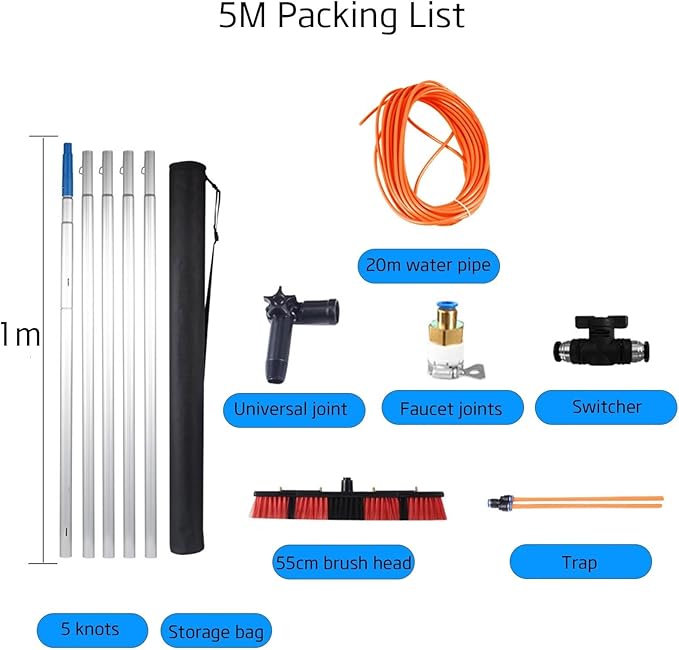 Water fed Pole Telescopic Window CleanerConservatory roof/Water fed extendable Brush/Window Clean Kit roof Cleaning Tools 5poles 55brush Head