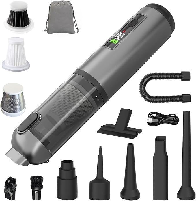 Cordless Car Vacuum Cleaner 22000Pa High Power Handheld Vacuum &amp Air Duster 4-in-1 Mini Portable Vacuum with LED Display 3 Modes USB-C Rechargeable for Car Home Pet Hair Camping