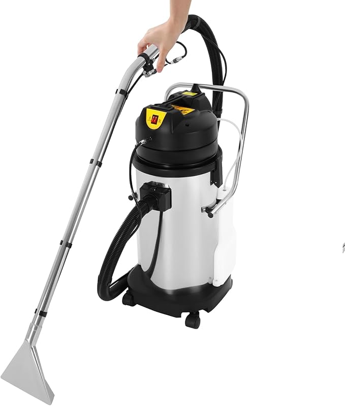 Commercial Carpet Cleaning Machine Stainless Steel Professional Carpet Cleaner 1049W Moveable Cleaner Machine with Round Brush &amp Water Sucker &amp 3 Heads (40L/10.56Gal)