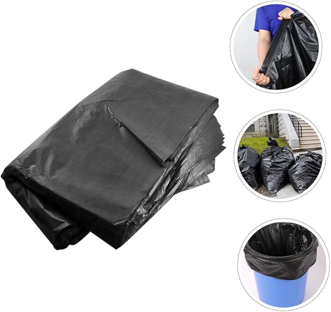 50pcs Heavy Duty Large Garbage Bags 80x100cm Contractor Trash Bags for Outdoor Commercial Gardening and Kitchen Use Black 100l Capacity