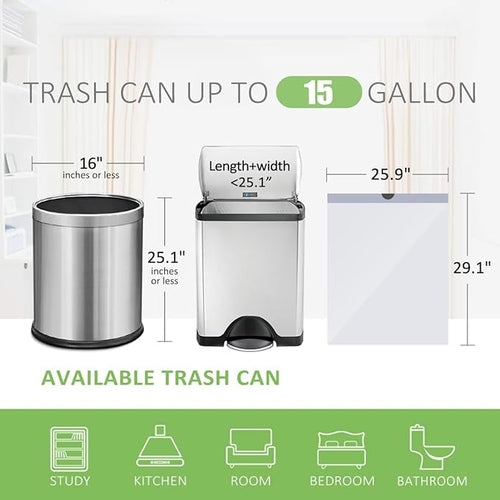 15 Gallon 120 Counts Strong Drawstring Trash Bags Garbage Bags by Teivio Bathroom Trash Can Bin Liners Plastic Bags for home office kitchen White