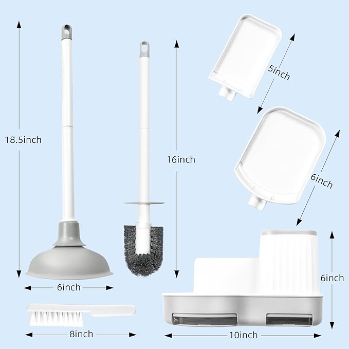 2 Pack Toilet Brush and Holder Set with Plunger Crevice Cleaning Brush for Deep Cleaning Space Saving Storage