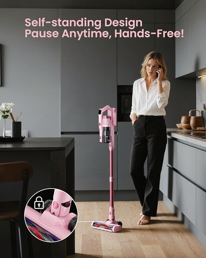 Cordless Vacuum Cleaner for Home Upgraded 60Kpa Powerful Suction Pet Hair Vacuum with 70min Runtime Green LED Light for Hardwood Floors &amp Carpet Self-Standing Rechargeable Stick Vacuum Light P