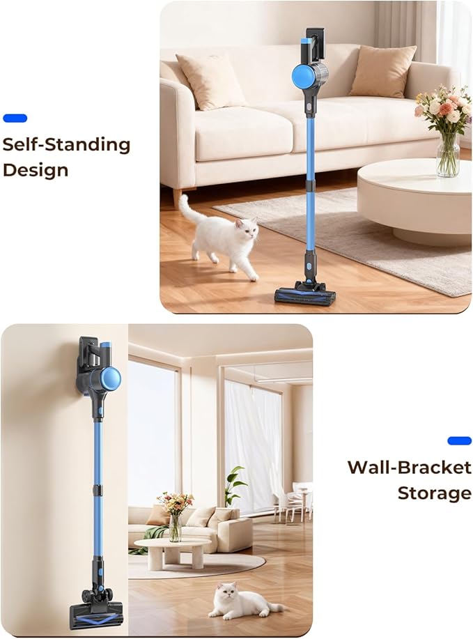 N8 Cordless Vacuum CleanerLightweight Stick Vacuum with Powerful Suction2200mAh Battery40 Mins RuntimeSelf-StandingRechargeable Vacuum Cleaners for Home Hardwood Floor Carpet Pet Hair (Ocean)