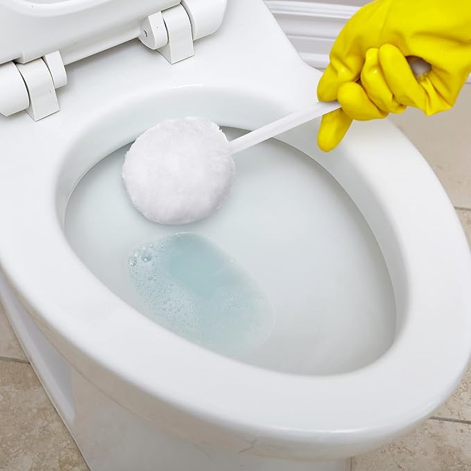Eaasty Toilet Bowl Brush with Long Plastic Handle Bulk Disposable White Soft Swab Toilet Bowl Cleaners Mop with Silk Cotton Brush for Bathroom 11 x 4.3 Inch(12 Pack)
