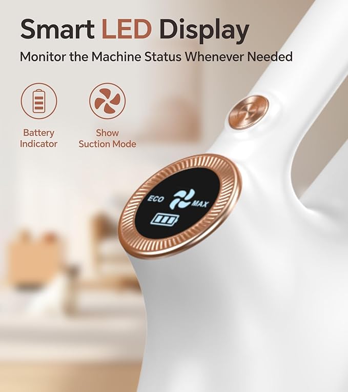 Cordless Vacuum Cleaner Stick Vacuum Cordless Rechargeable with Powerful Suction and LED Display Portable Vacuum Cleaners for Home Wireless Vacuum for Hardwood Floor Carpet Pet Hair White