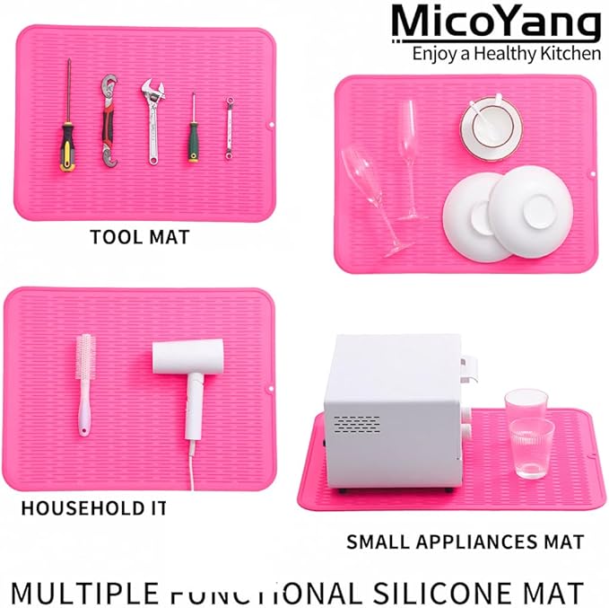 MicoYang Silicone Dish Drying Mat for Multiple UsageEasy cleanEco-friendlyHeat-resistant Silicone Mat for Kitchen Counter or SinkRefrigerator or Drawer Liner Rose 2XL 24 inches x 18 inches