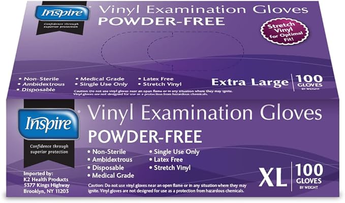 Inspire Stretch Vinyl Exam Gloves | THE ORIGINAL Quality Disposable Latex Free Medical Glove Cleaning Cooking Food Service Labs Healthcare and Household Extra Large 1000 Count