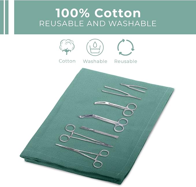 Avalon Towels Surgical Huck Towels (Pack of 24) Size 17x26 Inches 100% Cotton Cleaning Cloths Multi-Purpose Perfect for Hospitals and Home (Green)