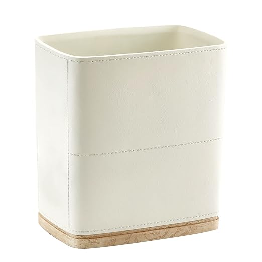 Polytree Bathroom Trash Can 1.8 Gallon(7 Liter) Small Kitchen Garbage CanDecor Wastebasket for Bedroom OfficeResin Hand-Carved Leather Beige