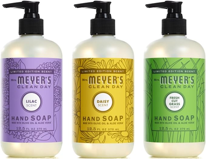 Mrs. MEYER'S CLEAN DAY Liquid Hand Soap 12.5 Fl Oz Each Lilac Daisy Fresh Cut Grass 1 CT (Variety Pack)