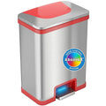 iTouchless 13 Gallon Automatic Step Sensor Trash Can with Odor Control System Stainless Steel Kitchen Pedal Touchless Garbage Bin Powered by Batteries or AC Adapter (not Included) Autostep Red Mo