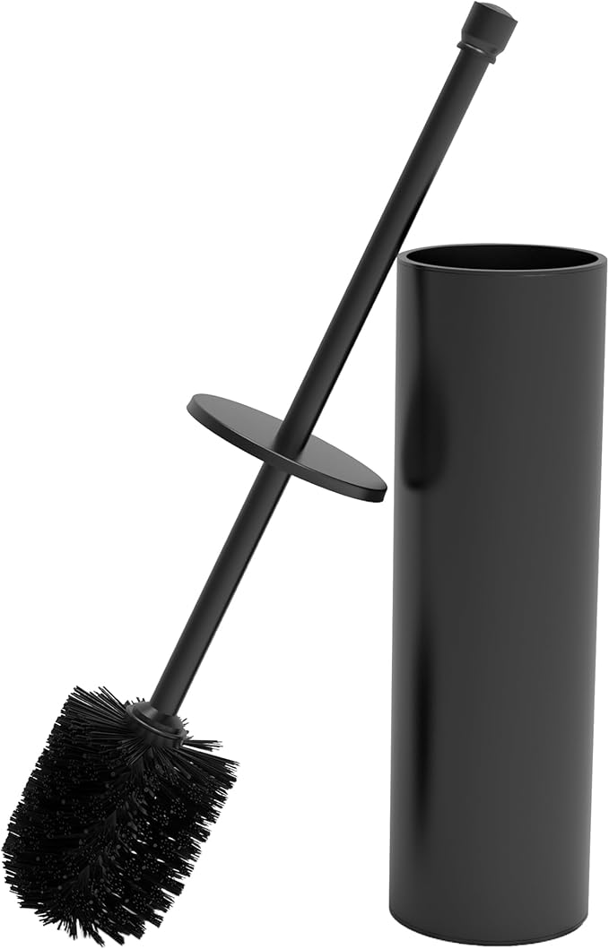Toilet Brush and Holder Set Toilet Bowl Brush for Bathroom with Long Handle Stainless Steel Toilet Cleaner Brush with Durable Scrubbing BristlesSplash-Proof (Matte Black)