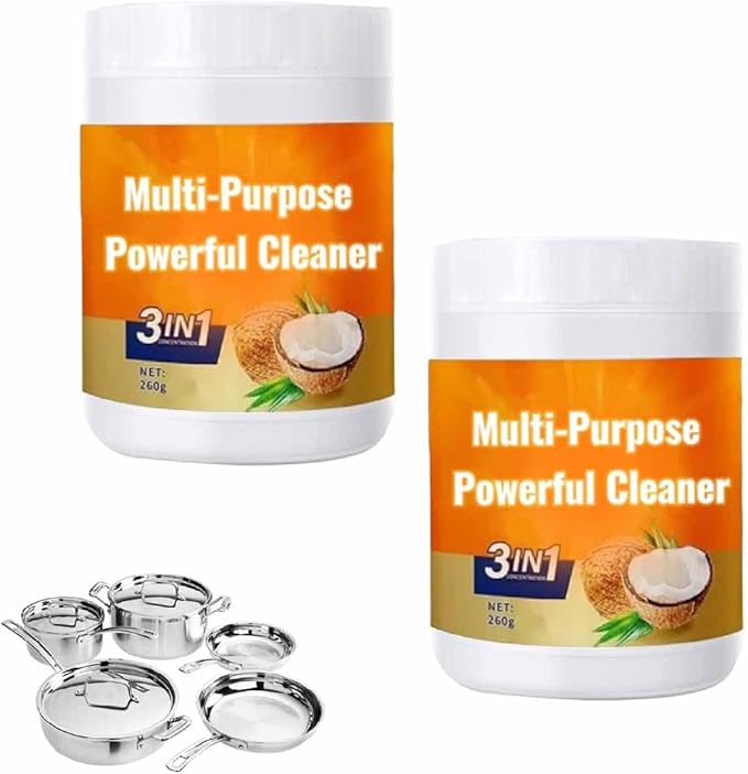 Multi-Purpose Powerful Cleaner for KitchenCoconut Oil Natural CleanserCleaning PastePolishing PasteHeavy Duty DegreaserCookware Cleaner for FaucetsTilesMicrowaveOvenStove Top (2pcs)