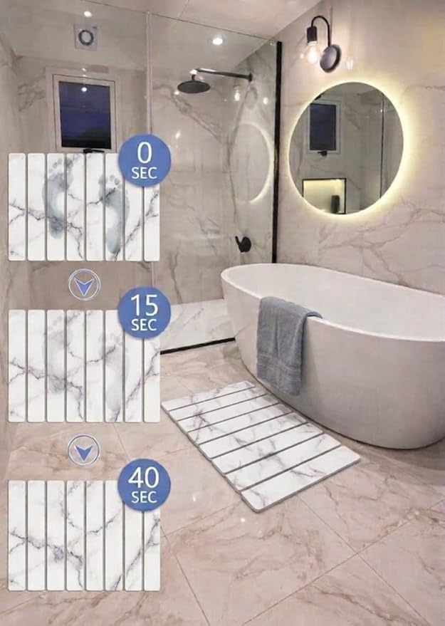 Premium Foldable Stone Bath Mat - Ultra Absorbent Quick Drying Compact Easy to Store &amp Clean Non-Slip Diatomaceous Earth Bath Shower Mat (Marble White)