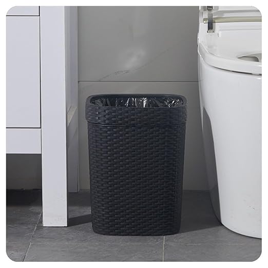 BESPORTBLE 14L Square Plastic Garbage Container Household Trash Can Black Large Capacity Bathroom Office Wastebasket Simple Style