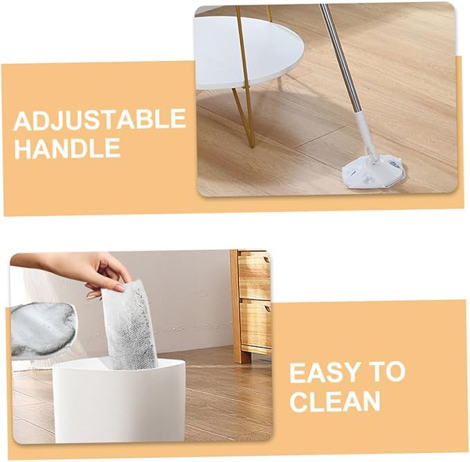 Rotating Dust Mop Set with Washable Pads and Facial Cleansing Tissue Triangle Shaped Electrostatic Dust Broom for Hardwood Floor and Wall Cleaning Long Handle Refillable Mop