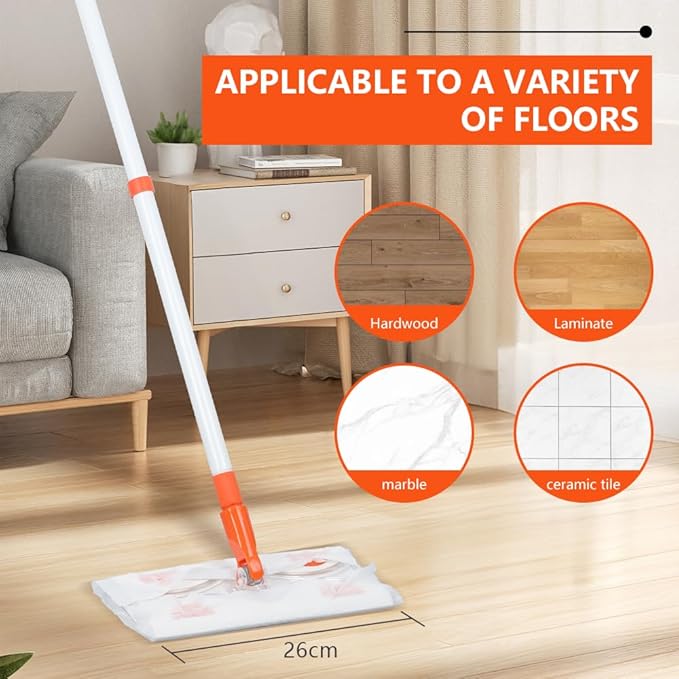 Mops for Floor Cleaning55 Handle with 10 Flat Head with 4 Magic Sponge Eraser Pads、2 Microfiber Pad and 50 Dry Cleaning Clothsfor Mopping Home Bathroom Kitchen