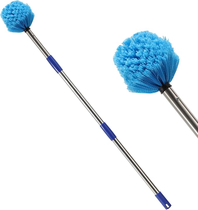 Cobweb Duster with Extension Pole4-10FT Stainless Steel Spider Web Brush with PoleCobweb Duster Outdoor for High Ceilings and SurfacesSteel Long Handle Lightweight Cleaner