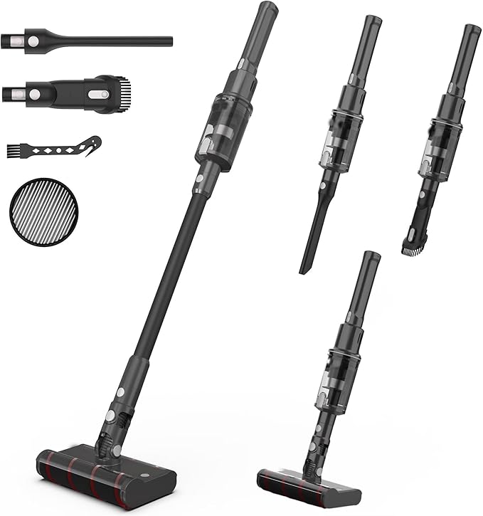 Cordless Stick Vacuum Cleaner for Home with 360° Wheels and W-Shape Brush 22KPa Powerful Suction 40 Min Runtime Lightweight Small Vacuum for Hard Floor and Carpet Gray