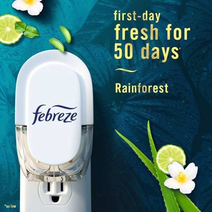 F.e.b.r.e.z.e Odor-Fighting Fade Defy PLUG Air Freshener LUXE 87 fl. oz. Oil Refill Rainforest Clear (Rainforest) 2 Refills