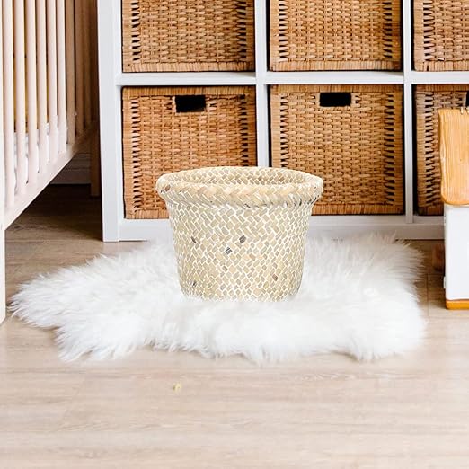 DOITOOL Retro Braided Bucket Wastebasket 7 Inch Wicker Trash can for Home Organization Decorative Storage Basket for Bathroom Office Kitchen