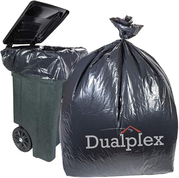 Dualplex 45-48 Gallon Black Trash Bags for Toter 1.5 Mil Garbage Bag 50 Bags Per Case 46 X 54