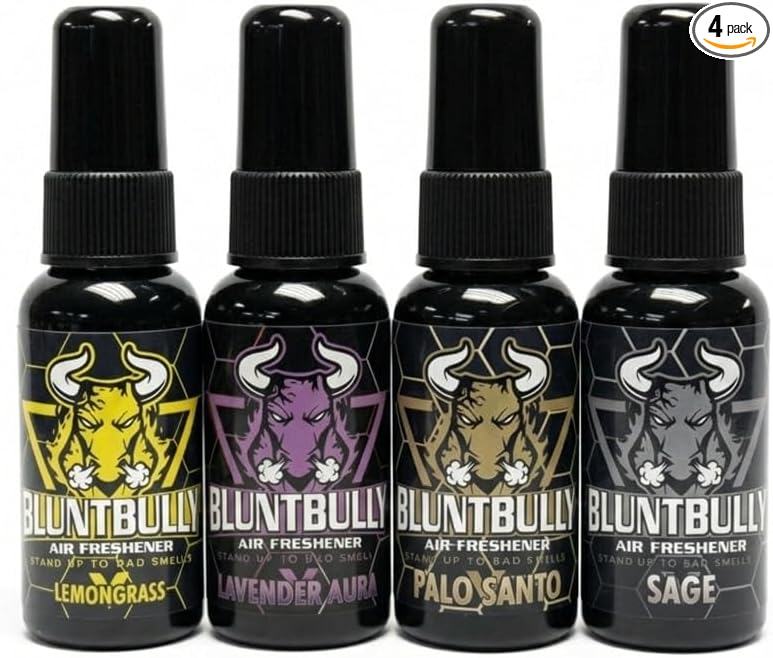 Blunt Bully Air Freshener (4 Pack Bundle) (Essential Oils) Premium Oil Based Air Freshener Spray. Long-Lasting Room Bathroom Office &amp Car Scent | Eliminates Odors from Smoke Pets &amp More