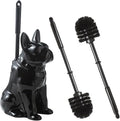 2026 Ceramic Dog Toilet Brush Holder Set French Bulldog Design with 2PCS Durable Plastic Brush Modern Bathroom Accessories (Black)