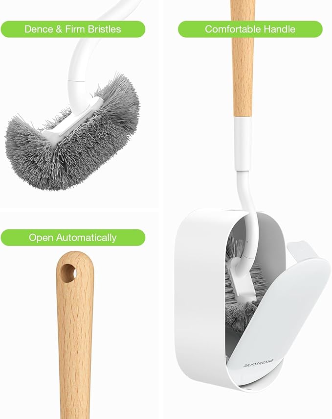 Bamboo Toilet Brush Set 2 Pack with Ergonomic Design Compact Size Durable Bristles Wooden Holder for Bathroom Cleaning